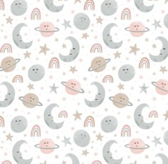 Camelot Blush Pink Outer Space And Rainbows Cotton FLANNEL Fabric by the Yard
