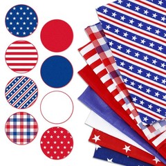8 Pcs Patriotic Fabric Squares Cotton Bundles Red, Blue, White