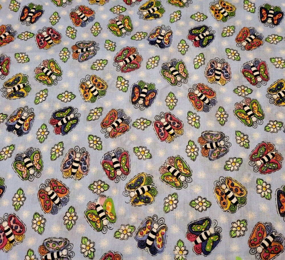Bunny Hop BTY General Fabrics Butterflies Dusty Blue