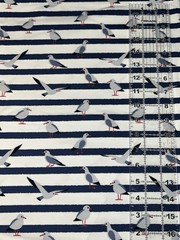 1 Meter Little Darling Knit Jersey Fabric Blue White Stripe Seagulls Yard Cute