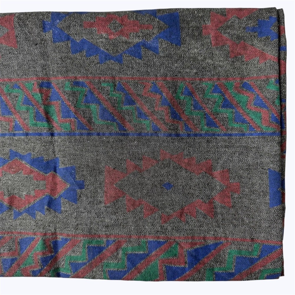 Southwestern Geometric Fabric Remnant 58×32 Gray Red Blue Green Aztec Cut READ