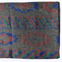Southwestern Geometric Fabric Remnant 58×32 Gray Red Blue Green Aztec Cut READ