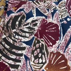Stylized Marine Fish & Shell Hand Block Print Cotton Fabric – 1.8 Yards x 44″W