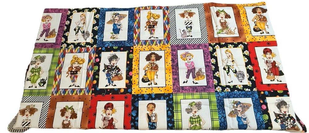 Cat Ladies 2005 Loralie Harris for Loralie Designs Cotton Fabric Panel 23″ x 43″