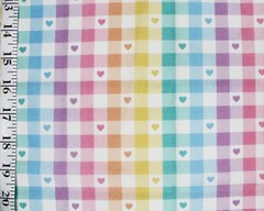 Love Check Cotton Fabric Rainbow Hearts Squares Pink Blue Valentines Day 150cm