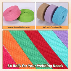 36 Rolls Heavy Cotton Webbing 118.8 Yard 36 Color Mixed Polyester Cotton Webbing