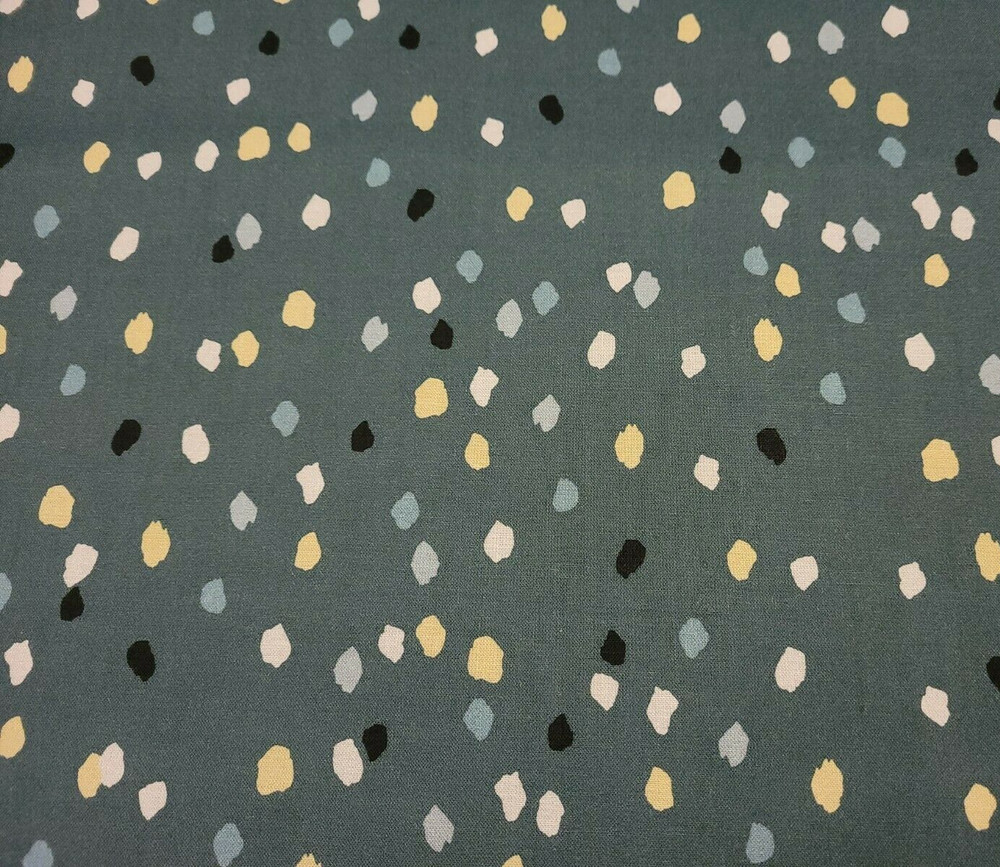 Geometrix BTY P&B Textiles Gray Citrine Beige Teal Dots on Dark Teal