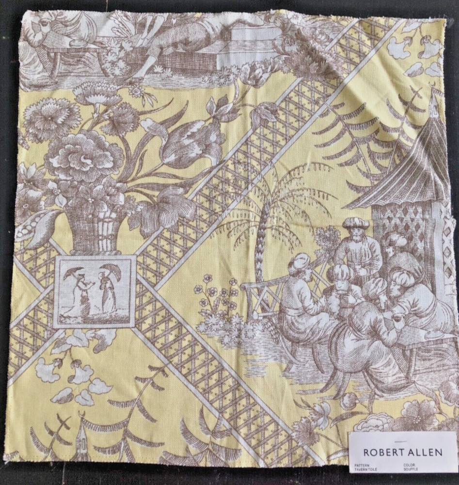 ROBERT ALLEN Tavern Toile in Souffle 17 x 17 1/2″ Linen Fabric Sample