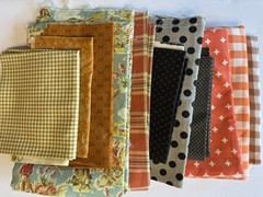 Fabric Scrap Assortment Plaids, Checks, Boyish, Cowboy, Dots, Orange Black Blue