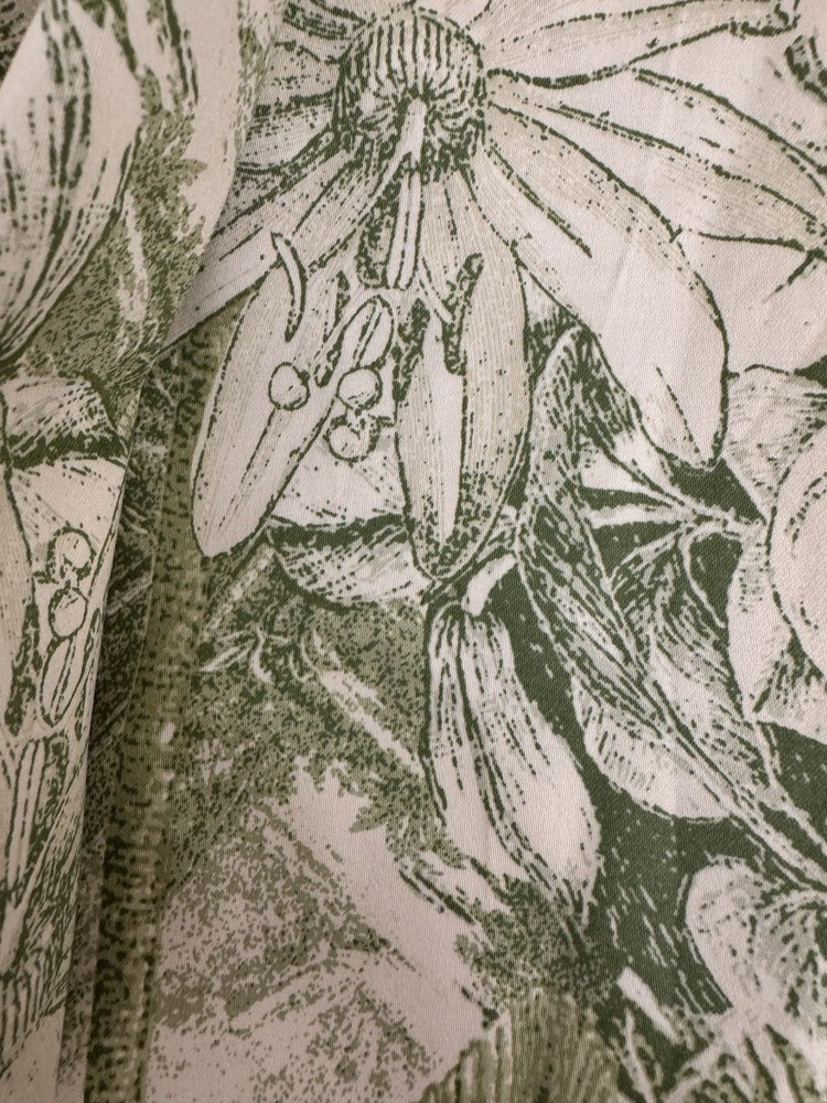 Vintage Polished Cotton Chintz Fabric Green Cream Floral Made US 1 Yd more avail
