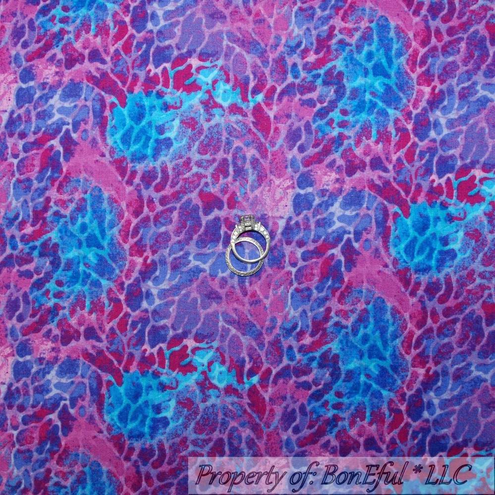 BonEful Fabric FQ Cotton Quilt Blue Pink Purple Tone Wild Skin Print US Kid Mask