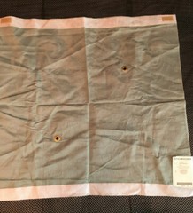 SCHUMACHER Fitzroy Linen Damask in Aqua Blue 25 x 26 1/2″ Fabric Sample