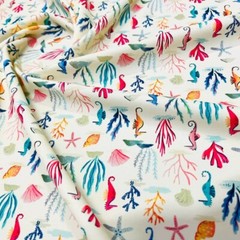 Printed Colored Corals with Fish Stretch Fabric 60″wide Swimsuit Spandex By Yard