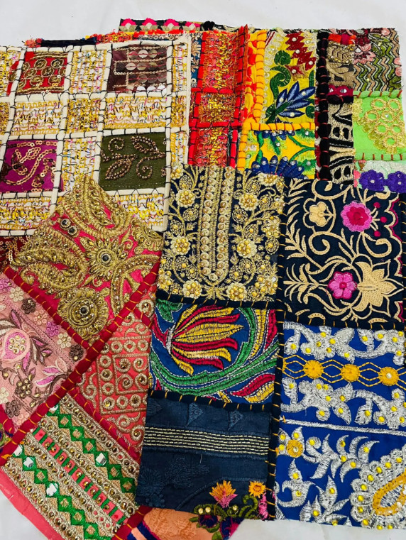 Vintage Embroidered Sari Scraps Bohemian Decorative Swatches Junk Journal Scraps