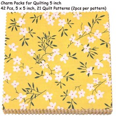 42 PCS 5×5 Inch PreCut Cotton Fabric Charm Square Quilting Sewing Yellow