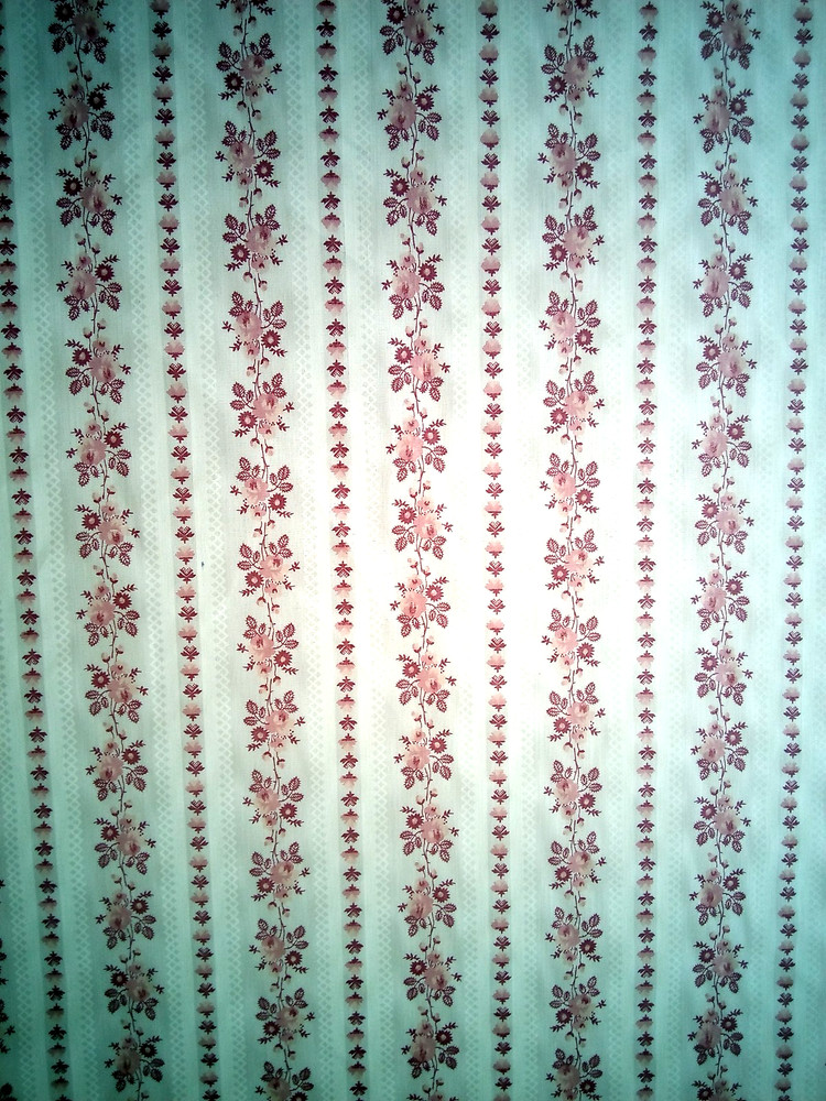 Vintage Pink Maroon Ivory Floral Stripes Cotton Fabric 45″ x 2 Yards Flaw**Read