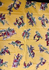 VTG `50`s Southwestern Cowboys Horses Wagons Hacienda on Yellow 15″x20″