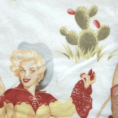 Alexander Henry Back In The Saddle 2008 Pinup Cowgirls White Fabric 2.6YD WASHED