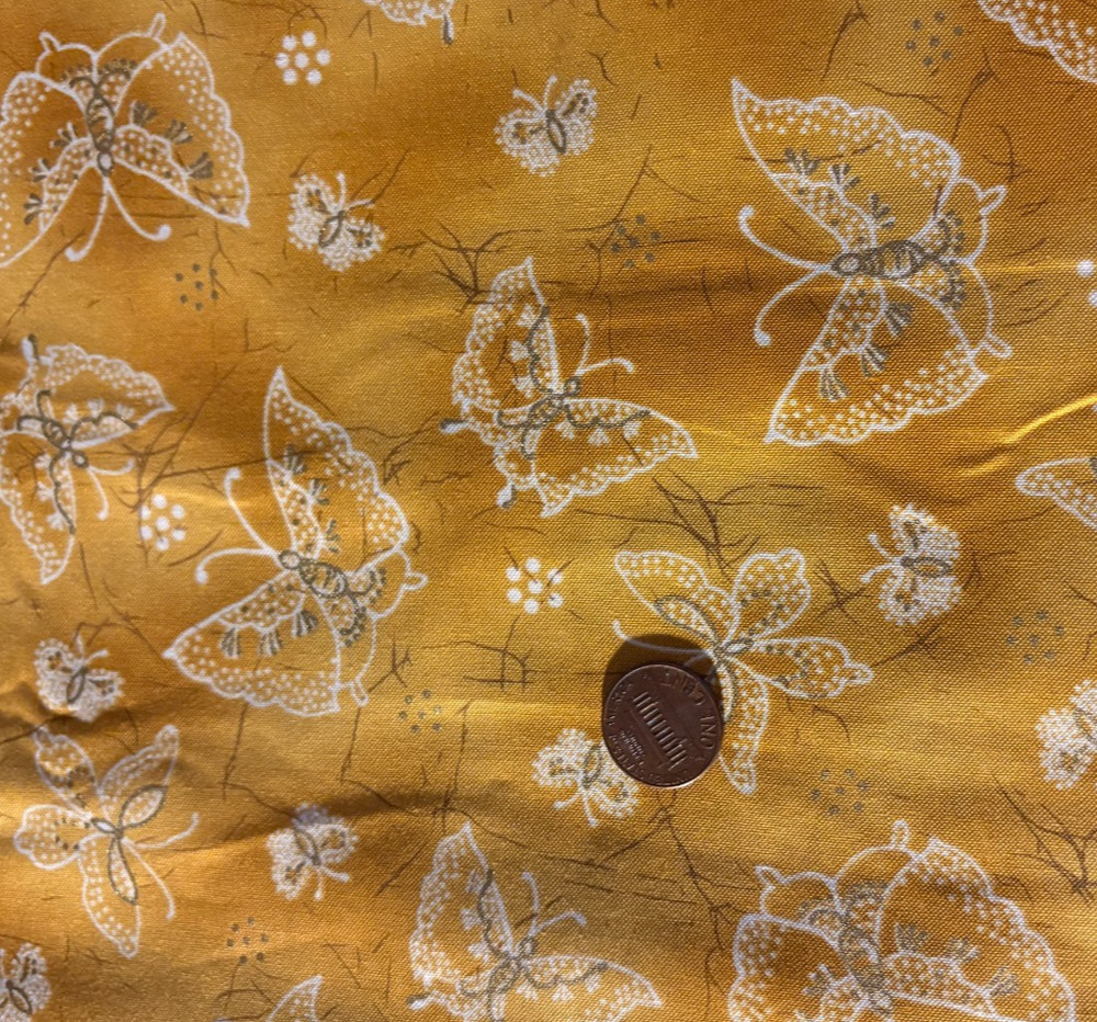 White-Outlined Butterflies* Gold Highlights* Quilters Only * 100% Cotton 8″ x22″