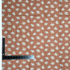 VTG Nosegays On Birdseye Blue White On Rust Debut Designs Cotton Fabric 2.7 YDS