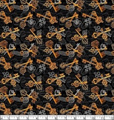 Blank Quilting Fabric by the 1/4 yard Cotton Time Travel Steampunk Skeleton Keys