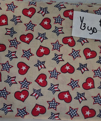 Patriotic Stars & Hearts Cotton Fabric 1/3 Yard Beige Red Blue White