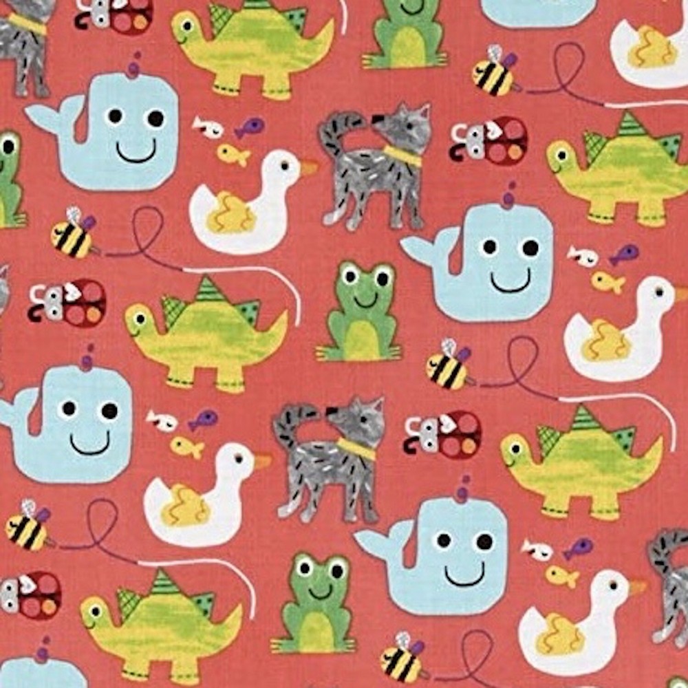 Colors & Count Animals Only Coral 100% Cotton Fabric by The Yard