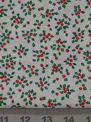 Vintage Christmas Cotton Fabric Abstract Holly Red Green On White 1 Yard 22 Inch