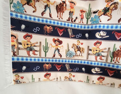 Child Western Theme Print Fabric Cowboy Cowgirls Horses Fence Boots More 108×61″