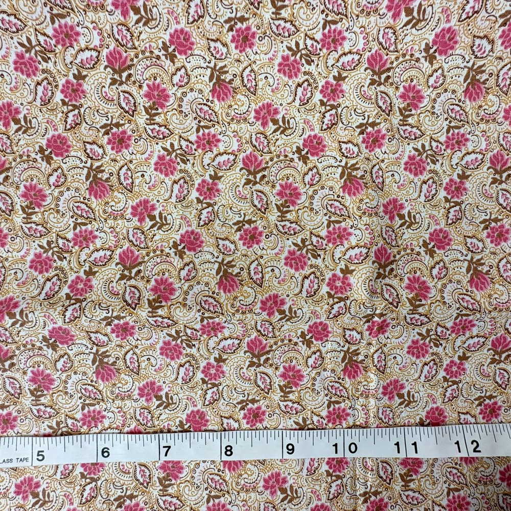 Vintage Fabric 36″ x 35″ 1/2 YD Ditsy Floral Paisley Print Pink Brown Orange