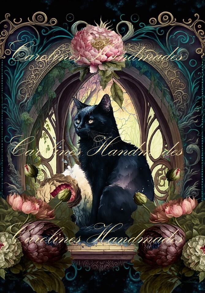 Black Cat Floral Design Reproduction Cotton Fabric Quilt Block Multi-size