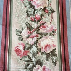 VTG Domaratius Bird & Floral Rose Striped TEFLON Cotton Fabric 5th Ave Des 3.5yd