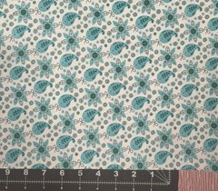 B123 3 1/2 yards x 44″ SOFT COTTON FABRIC teal green white PAISLEY FLORAL