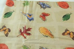7Y 90s Erlanger Blumgart Ecological Squares Tan Cotton Fabric Leaves Butterflies