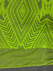 Francesca NEON YELLOW GREEN Vines and Diamonds Pattern Sequins on Mesh Lace Fab