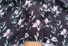 55” Wide By Yard Soft Rayon Fabric Vintage Black White Flower Viscose Material