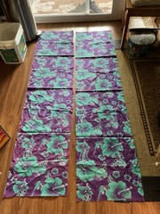 Lot Of 4 Polycotton Hawaiian Hibiscus Seashell Fabric, 16”x72”, 22”x19”, 24”x24”