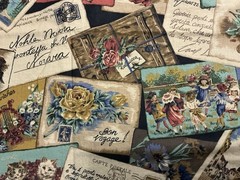 1991 Cyrus Clark Co POSTCARDS Antique Postcards/Floral Collage Fabric 55” X 50”