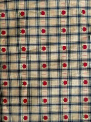 4 Yards Blue Beige Red Gingham Plaid Cotton Fabric Lot VTG French Country Woven