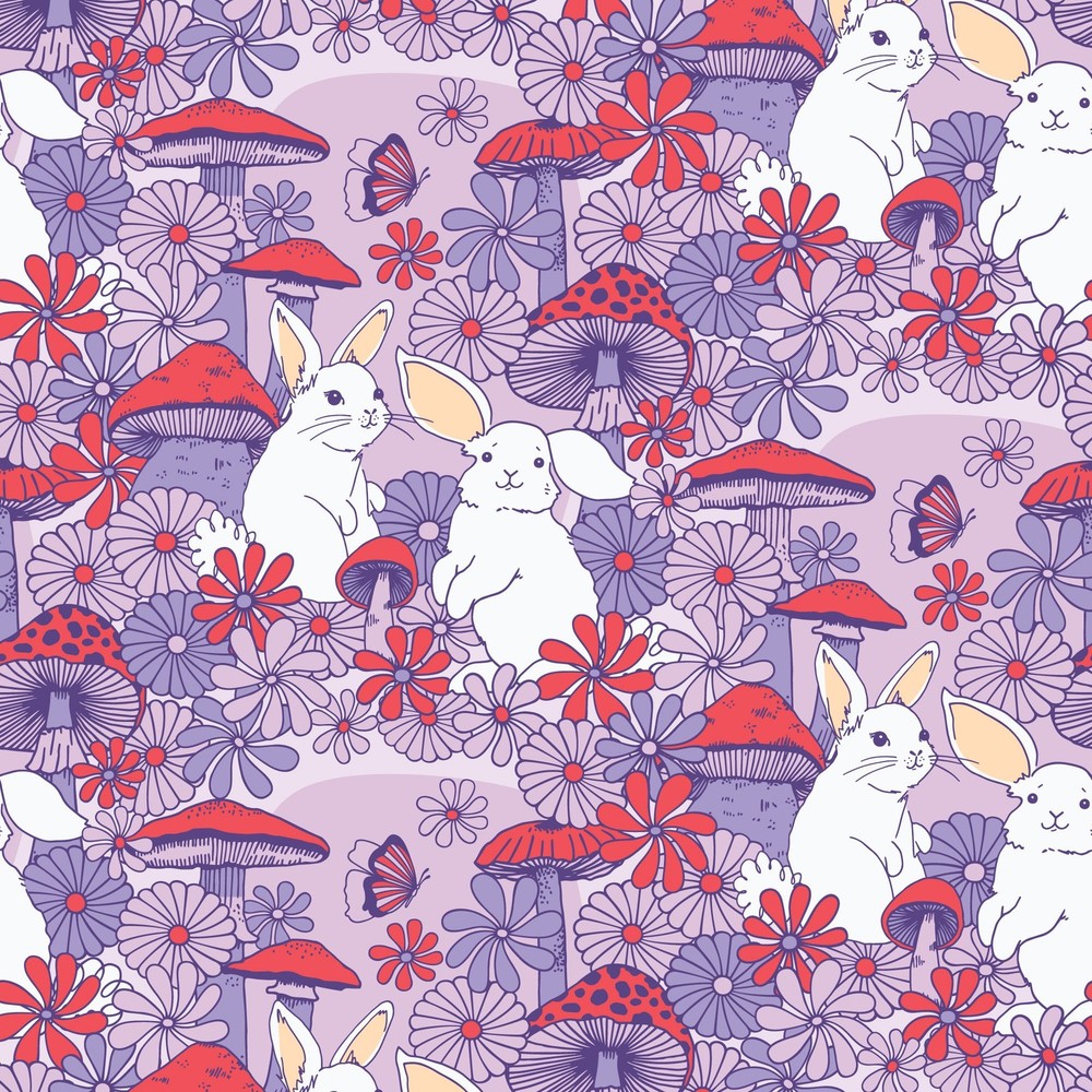 1/2 Yard Organic Cotton – Forest Friends | Mushroom Bunnies by Cloud9 Fabrics