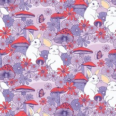 1/2 Yard Organic Cotton – Forest Friends | Mushroom Bunnies by Cloud9 Fabrics