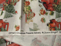 1 yard x 44″ Quilt Fabric Susan Winget Christmas TREE Delivery Puppy Red Truck