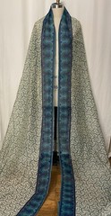 100% Silk Faille Geometric Motiff Border Teal Cream Dotted Pinwheel 6 Yards