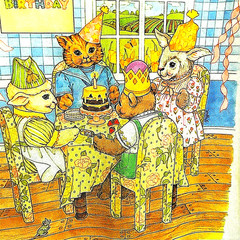 Easter Spring Birthday Party Rabbit Cat Creative Circle Print Panel Fabric 1981