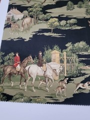 THIBAUT Black CASTLE PINE EQUESTRIAN Pattern 25″ Square Cotton Sateen Fabric