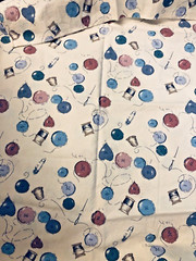 VTG`90` Sewing Theme Quilt Fabric Buttons, Thimble, Needle & Thread BTFQ