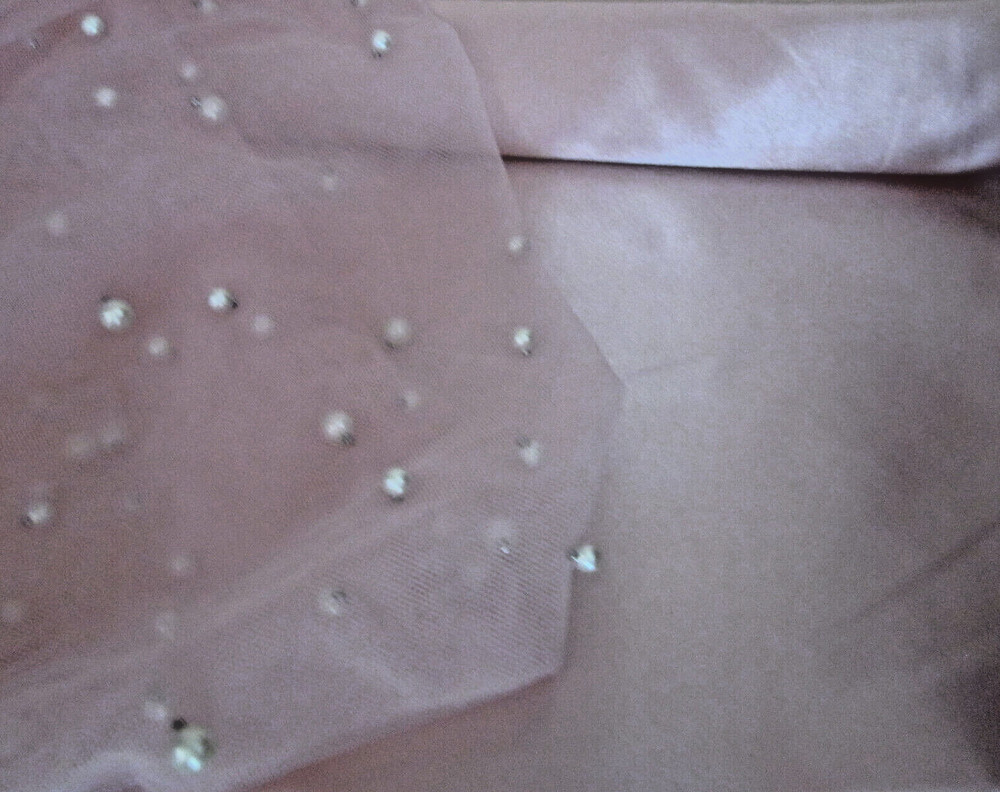 Pink Beaded Tulle Fabric 1yd x 66″W + Pink Satin Remnants 1yd 60″W Matching