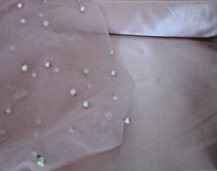 Pink Beaded Tulle Fabric 1yd x 66″W + Pink Satin Remnants 1yd 60″W Matching