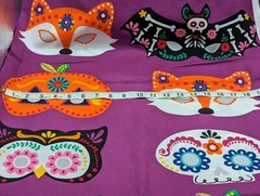 Halloween Masks New Fabric “Day of the Dead” Colorful Purple Cotton Approx 2 Yds