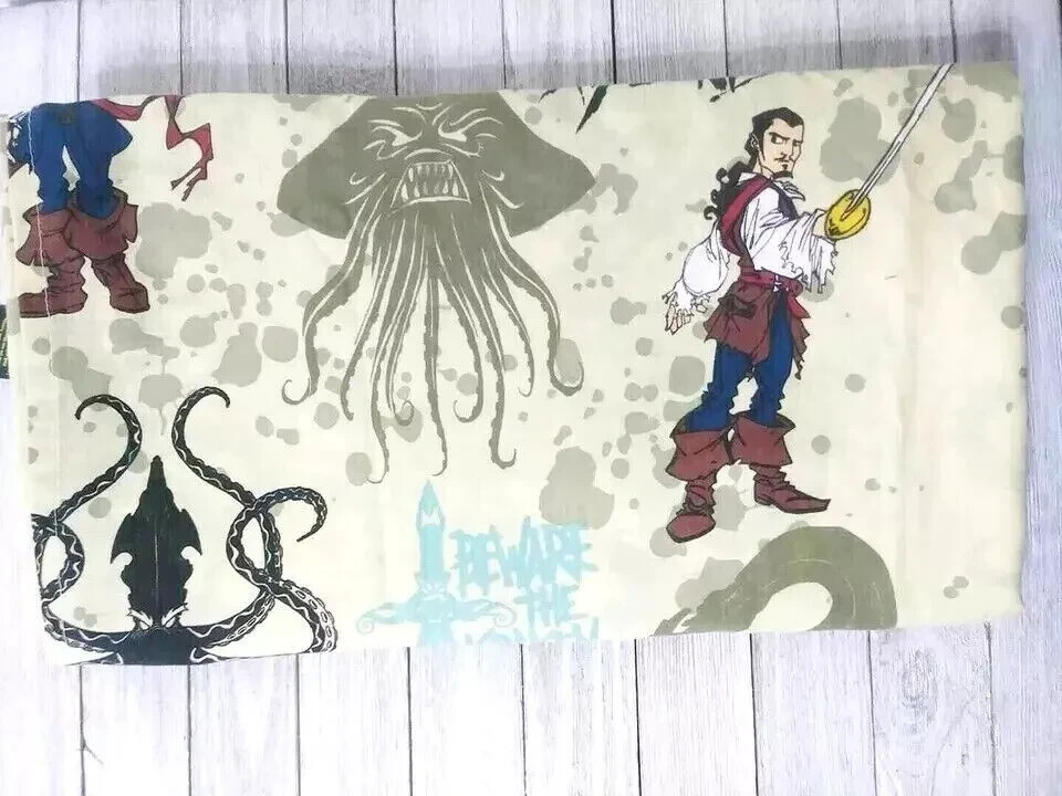 pirates Caribbean bed sheet fun fabric twin flat large print used